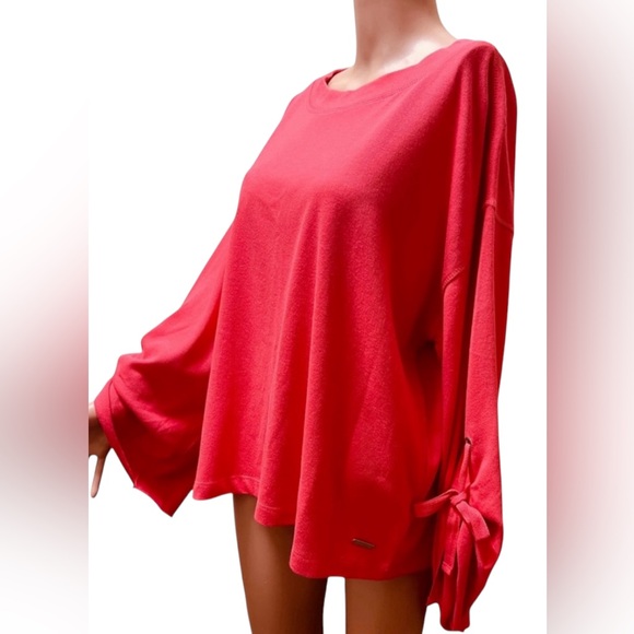 DONNA KARAN ACTIVE SWEATSHIRT LACE-UP WOMEN TIE-SLEEVES PINK COLOR SIZE LARGE - Picture 1 of 13